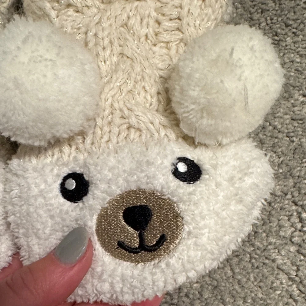 Cozy Cream Bear Knit Slippers for Women